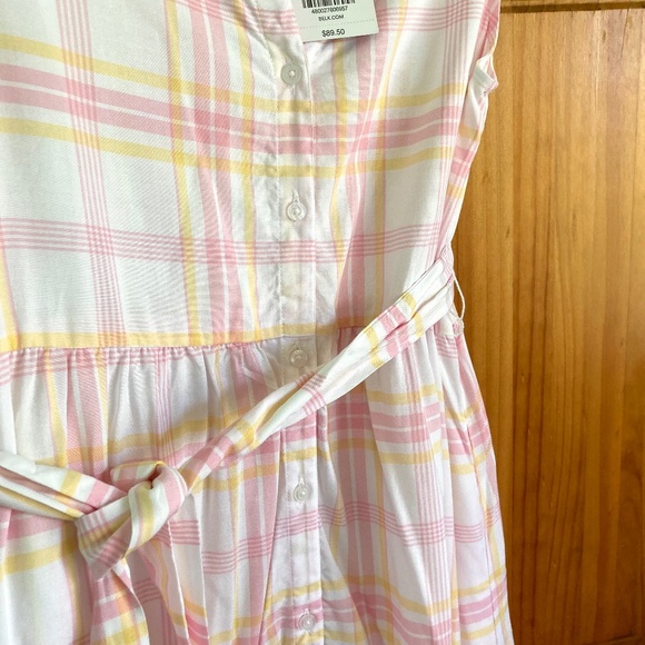 Womens size medium Chaps NWT pink & yellow plaid button front dress with pockets - Picture 6 of 13